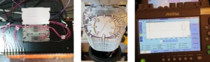 a fibre patch panel with two cable entries, a node joint and an OTDR fibre tester