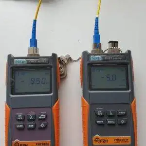 Optical Power meter and optical light source. These are used to test the loss of an optical link
