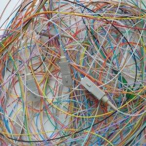 A jumble of optical fibres and connectors